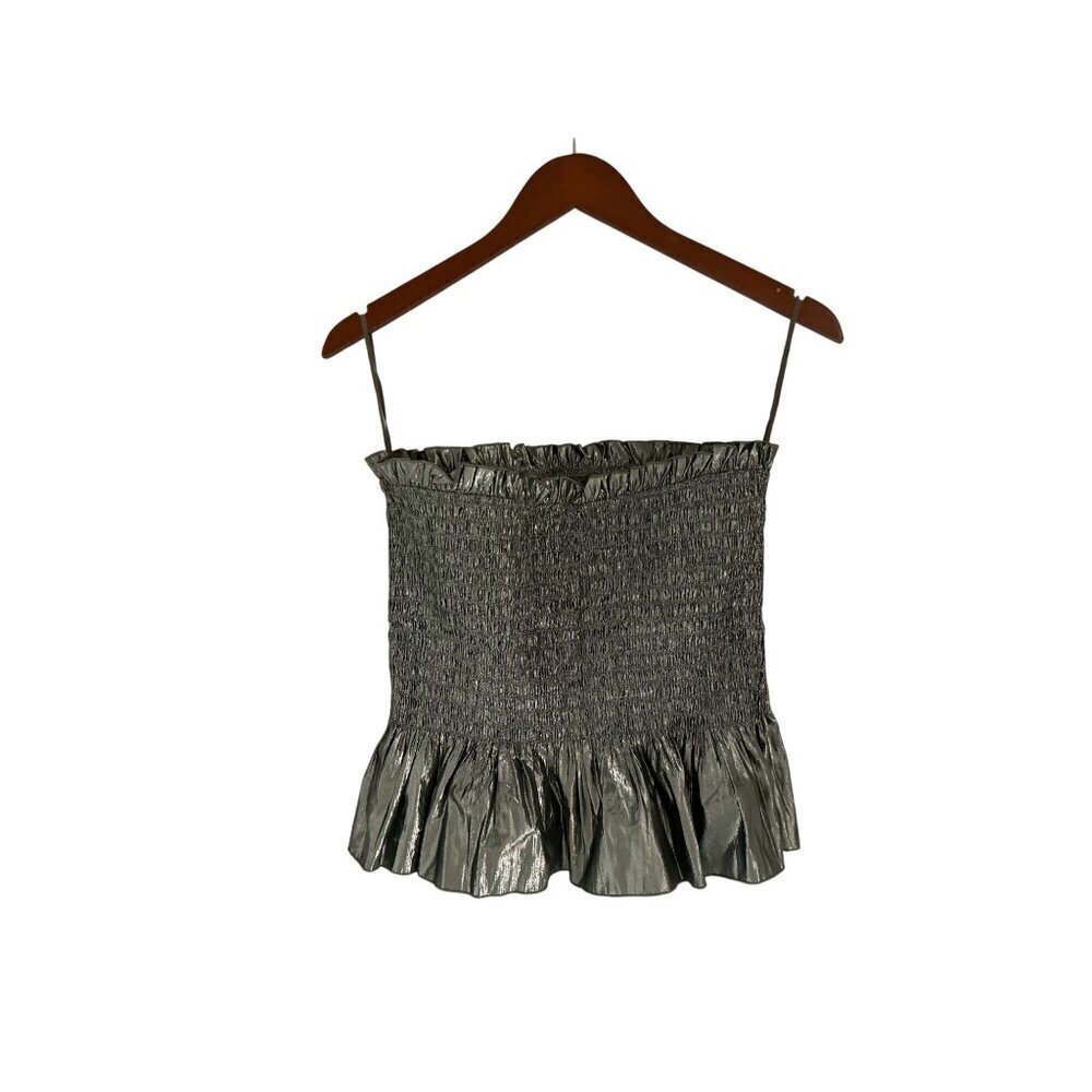 & other Stories Metallic Gold Smocked Ruffle Tube Top Size 10 - Picture 5 of 10